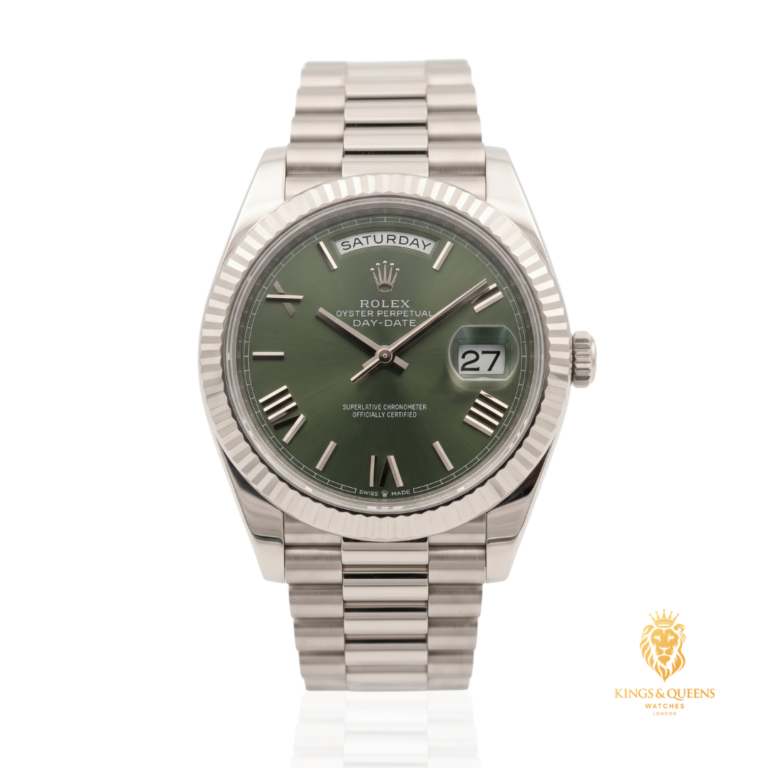 Rolex Day-Date 40 228236 in platinum with an olive dial
