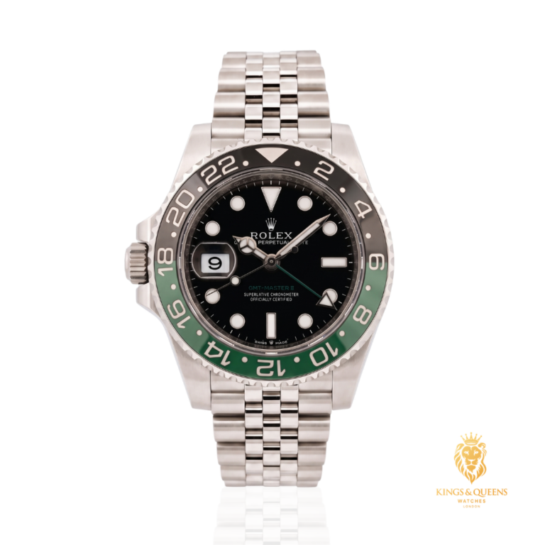 Rolex GMT-Master II 126720VTNR with a green and black bezel and left-hand crown