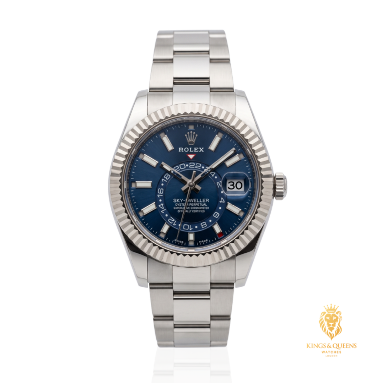 Rolex Sky-Dweller 326934 with a blue dial and fluted Ring Command bezel