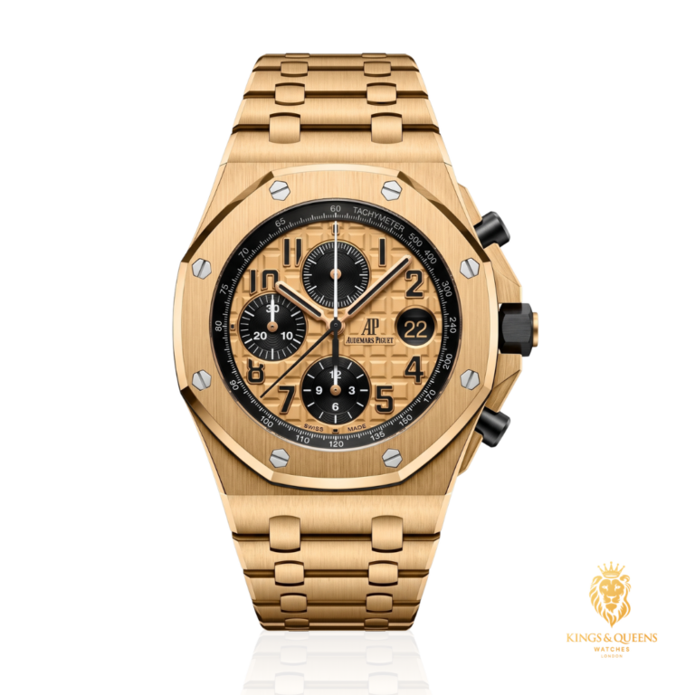 Audemars Piguet Royal Oak Offshore 26470OR chronograph in pink gold with a champagne M&eacute;ga Tapisserie dial